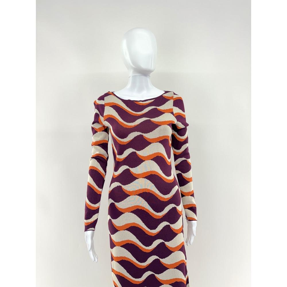 MISA LOS ANGELES Wavy Knit Maxi Dress Long Sleeve Side Slit Purpl Orange Cream M - Picture 4 of 10